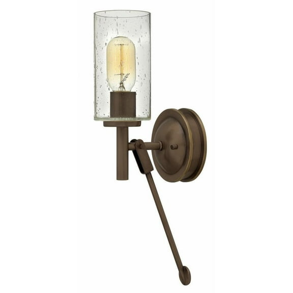 Steel 1 Light Swing Arm Wall Sconce in Modern Farmhouse Style with Clear Seedy Glass-16.75 inches H X 5 inches W-Light Oiled Bronze Finish Bailey