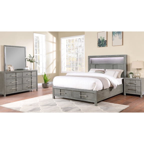 Contemporary Queen 4pc Bedroom - Wood, Led & Practical Storage Grey Spacious