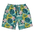 thumbnail image 3 of Uemuo Tropical Floral Pattern Men's Swim Trunks Hawaiian Beach Bathing Suit Swimsuits Beach Quick-Dry Shorts with Pockets-, 3 of 9