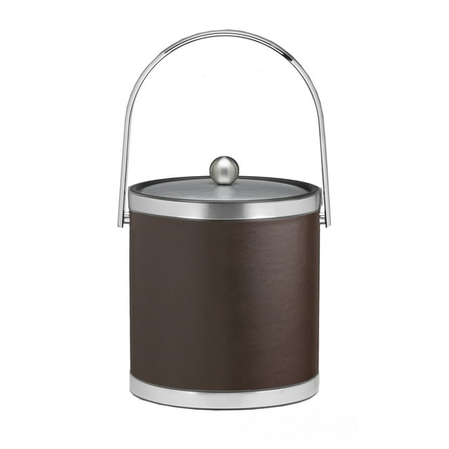 Sophisticates Brown W/ Brushed Chrome 3 Qt Ice Bucket W/ Track Handle,& Metal Cover