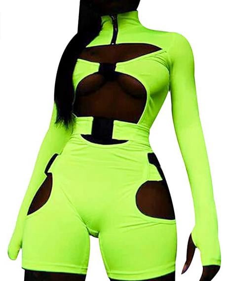 Long Sleeve Bodycon Romper Cut 