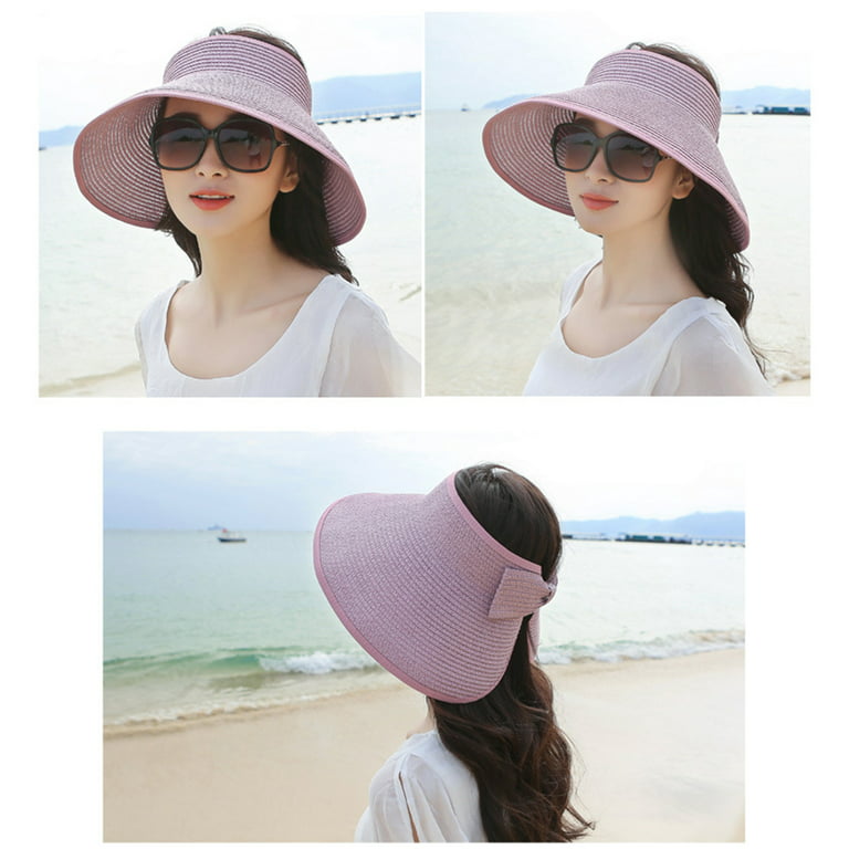 Yesbay Summer Women Wide Brim Visor Sun Hat Anti-UV Foldable Cap Wide  Outdoor Beach Hat,Royal Blue Solid Color