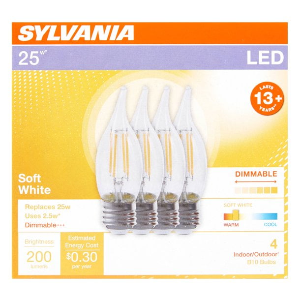 (8 bulbs) Sylvania LED 25 watt equivalent, 200 lumens, Dimmable, Candle