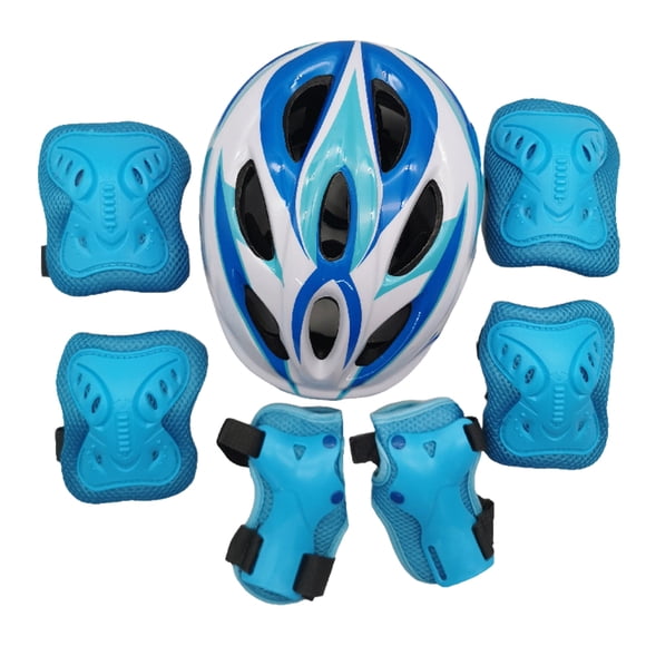 Toystoory Protector de patinaje sobre ruedas de 7 piezas, conjunto de casco para niños pequeños, forro de alta densidad, rodilleras ligeras, patinar Azul
