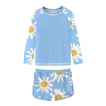 thumbnail image 2 of Guluxicc Girls Rash Guard Swimsuit 2 Pieces Long Sleeve Tropical Color Block Crewneck Tops with Shorts Summer Sun Protection Bathing Suit, 2 of 9