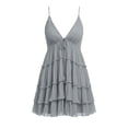 thumbnail image 4 of Women's Tiered Slip Dresses Deep V-Neck Ruffle Mini Dress Flowy Summer Dress for Vacation Party Festival Gray 2XL, 4 of 7