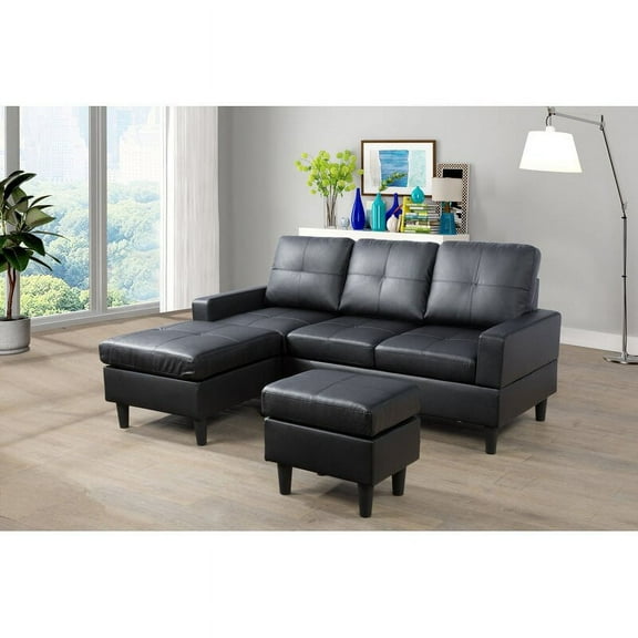 PonLiving Furniture Reena Living Room Reversible Sectional with Ottoman / Upholstery Color: Black PonLiving Reena Living Room Reversible Sectional with Ottoman / Upholstery Color: Black