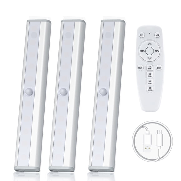 Riwcyla 3.7V 0.7W 20LEDs Strips Cabinet Kit Set with Controller Sensitive Touching Control/ 10 Levels Dimmable/ 50%&100% Preset Adjustable Brightness/ 4 Levels Timer(15Mins&30Mins&45Mins&60Mins) /