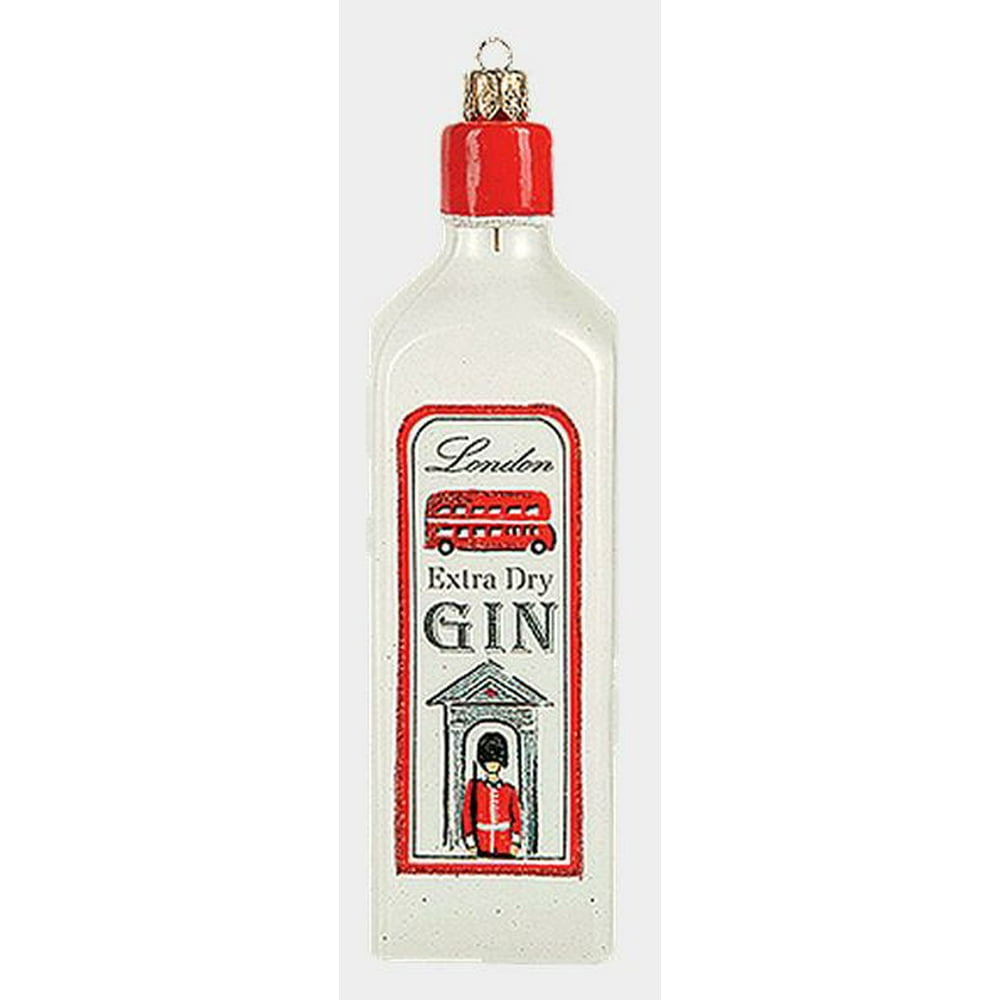 Bottle of London Extra Dry Gin Polish Glass Christmas Ornament Liquor