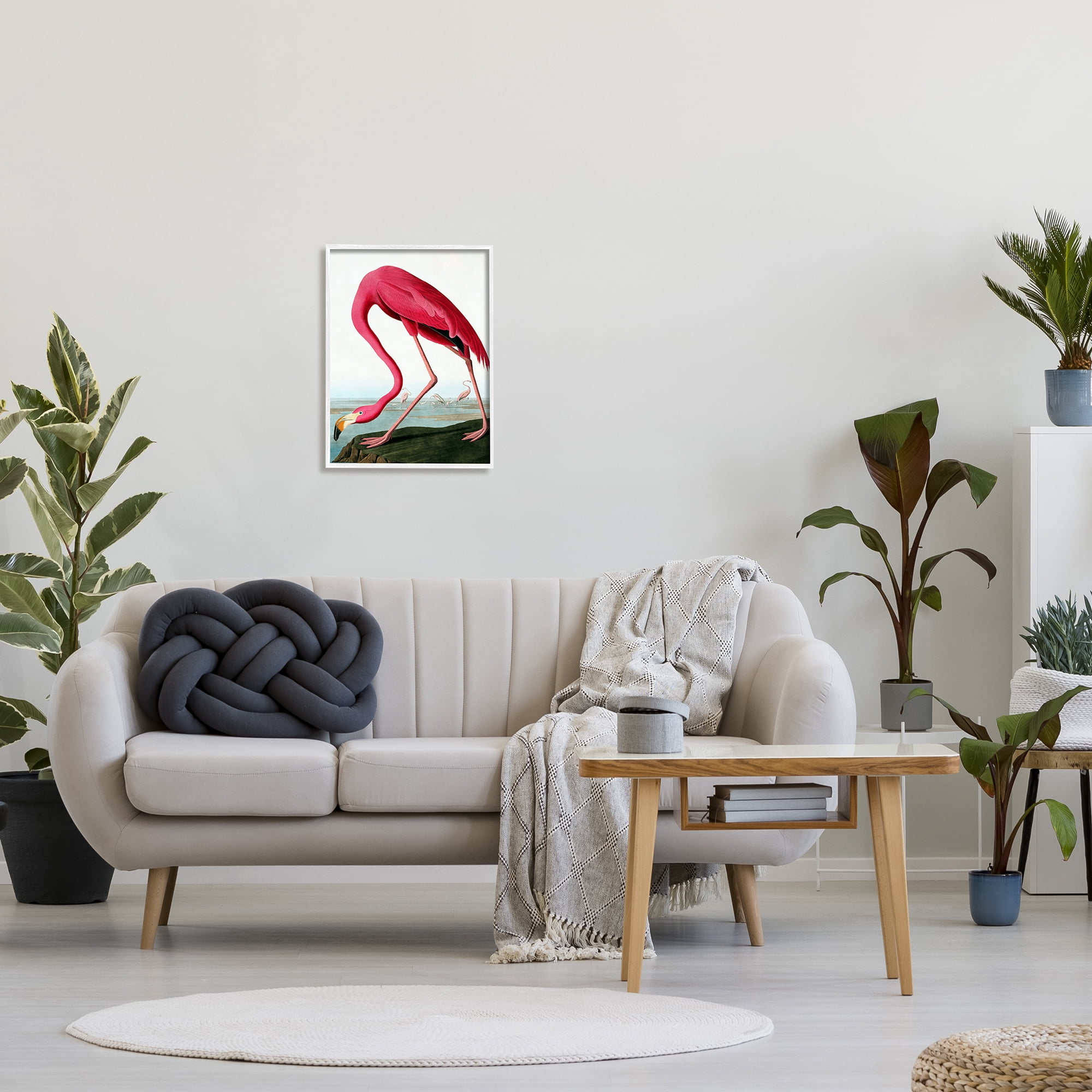 Stupell Industries Flamingo Stepping Near Pond Animals & Insects Painting White Framed Art Print Wall Art, 16 x 20