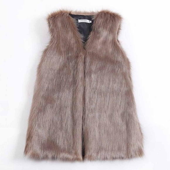Ailaofu Women's Fashion Autumn and Winter Warm Mid-length Faux Fur Vests