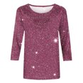 thumbnail image 5 of Nfurl Women's Sequin Tops Trendy 3/4 Sleeve Crewneck Fall Winter Sparkly Blouse Dressy Casual Pullover Top Ladies Club Party Clothing Purple XXL, 5 of 6