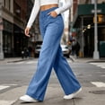 thumbnail image 6 of Vynhevius Women's Denim Jeans Solid Straight Leg Multi Pockets Elastic Waist Long Trousers, 6 of 7
