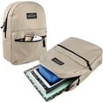 thumbnail image 3 of Classic Solid Color 17 Inch Backpack with Front Zipper Accessory Pocket, Dual Zipper Closure & Padded Shoulder Straps for Work, Office, Gym, Sports, Travel, Commute & Recreation in Khaki, 3 of 7