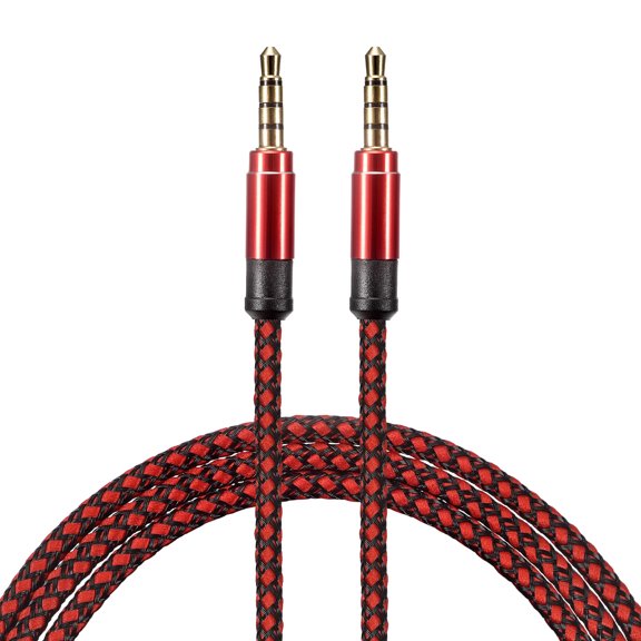 2 Pack Aux Cable 3.5mm Male to Male Nylon Braided 5Ft 4 Pole Hi-Fi Stereo Sound Auxiliary Cord Red