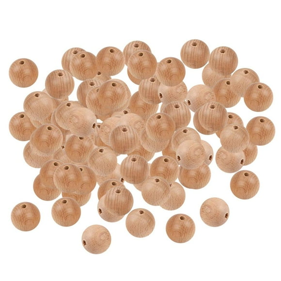KLKCMS Lot de 100 Perles en Bois, Boules en Bois, Boules de Perles Naturelles, Bijoux en Fil de Bois 14 mm