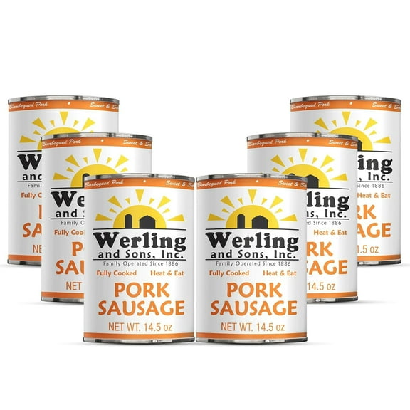 (Pack of 6) Werling & Sons Canned Heat & Eat Pork Sausage 14.5 Oz Can Fully Cooked & Ready to Eat Long Shelf Life No Refrigeration Needed Great for Emergency Food Storage, Camping, Quick & Easy Meals
