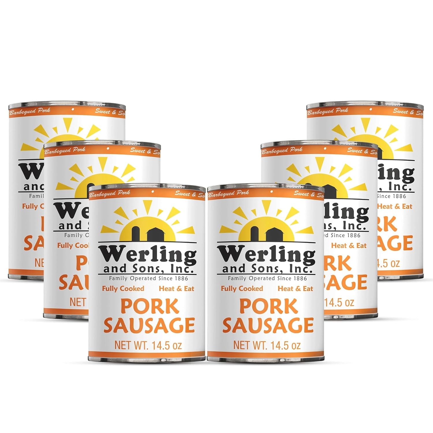 (Pack of 6) Werling & Sons Canned Heat & Eat Pork Sausage 14.5 Oz Can Fully Cooked & Ready to Eat Long Shelf Life No Refrigeration Needed Great for Emergency Food Storage, Camping, Quick & Easy Meals