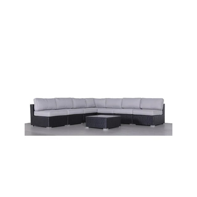Living Source International Wicker / Rattan 8-Piece Sectional Set in Black/Gray