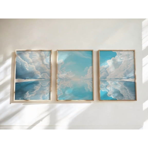 FCCUYE Abstract Minimalist Line Waves Poster Wall Decor Set of 3 Prints White Blue Grey Wavy Canvas Art Prints Coastal Painting Picture Artwork Home Decoration for Beach House Bedroom No Frame
