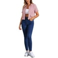 thumbnail image 2 of INSPIRE CHIC Women's Tweed Shirt with Tassel Cropped Length Spring Short Sleeve Shirt XS Pink, 2 of 6