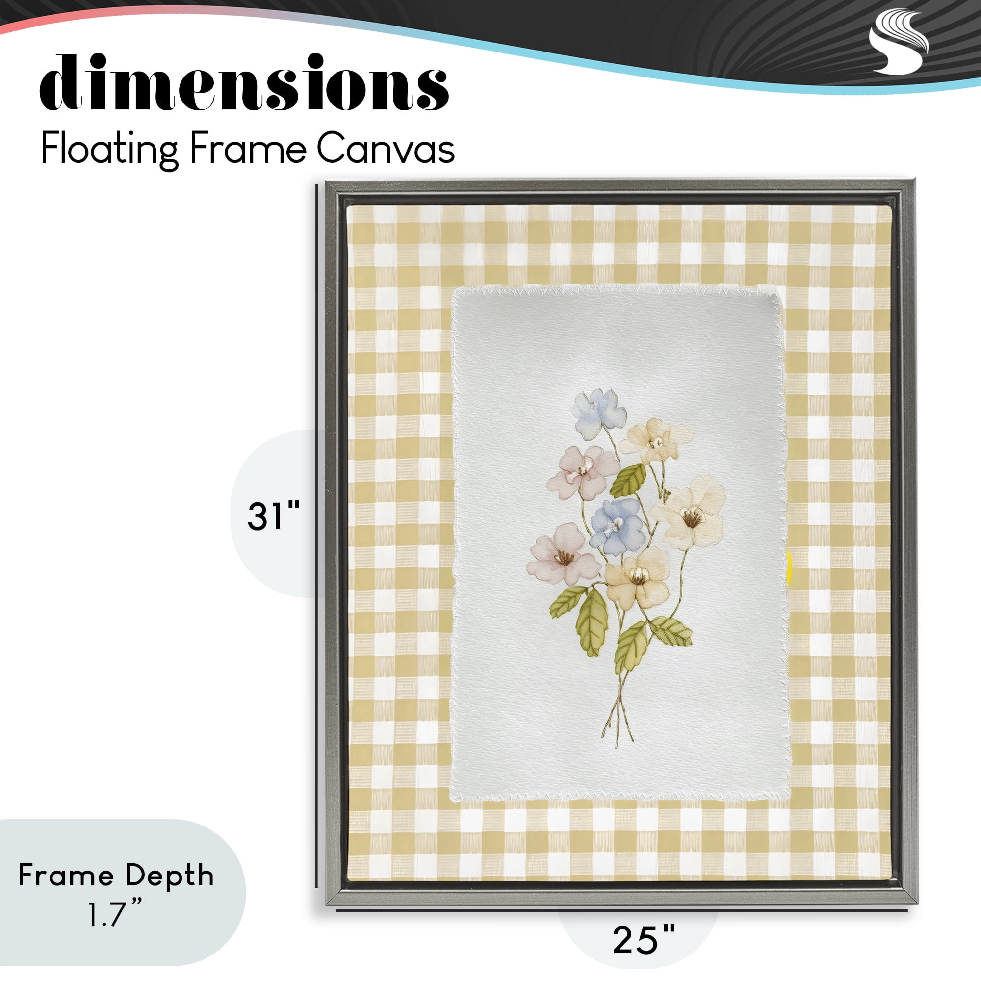 Stupell Industries Soft Gingham Flowers Gray Framed Floater Canvas Wall Art, design by Arlington Prints