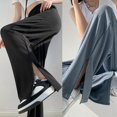 thumbnail image 4 of Women Thin Elastic High Waist Wide Leg Pants Loose Split Hem Ribbed Trousers Shallow card XL, 4 of 4