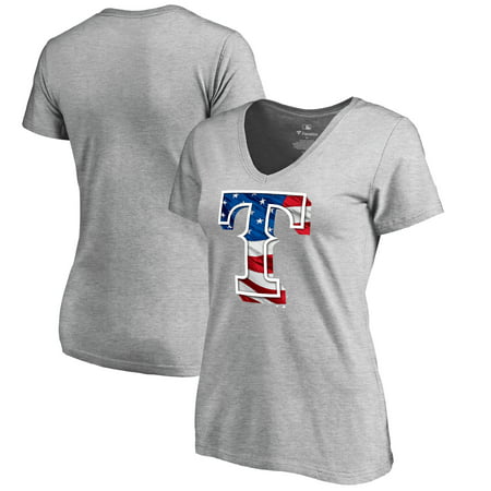 Texas Rangers Fanatics Branded Women's 2019 Stars & Stripes Banner Wave Plus Size V-Neck T-Shirt - Heather