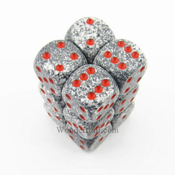 Granite Speckled D6 Dice with Red Pips 16mm (5/8in) Pack of 12 Dice Chessex