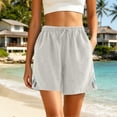 thumbnail image 2 of Cmfcve Women's Shorts Cotton Linen Casual Drawstring High Waist Shorts Floral Embroidery Loose Fit Summer Shorts with Pockets, 2 of 6