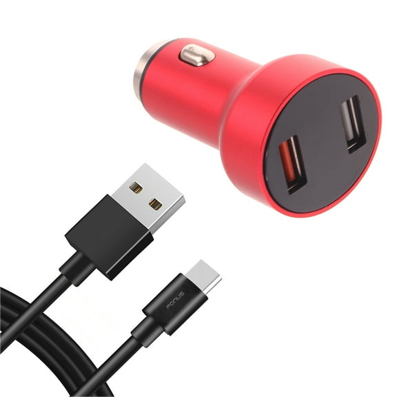 Car Charger for Motorola Moto G Play (2023) Phone - 24W Fast 2-Port 6ft USB-C Cable DC Socket Power Compatible With Moto G Play (2023)