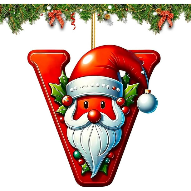 Adornos Navideños con Letras Del Alfabeto (26 Piezas) | Colgantes de Letras Acrílicas Personalizados con Gorros de Papá Noel | Decoraciones Navideñas Duraderas para El Hogar, La Oficina, La Escuela,