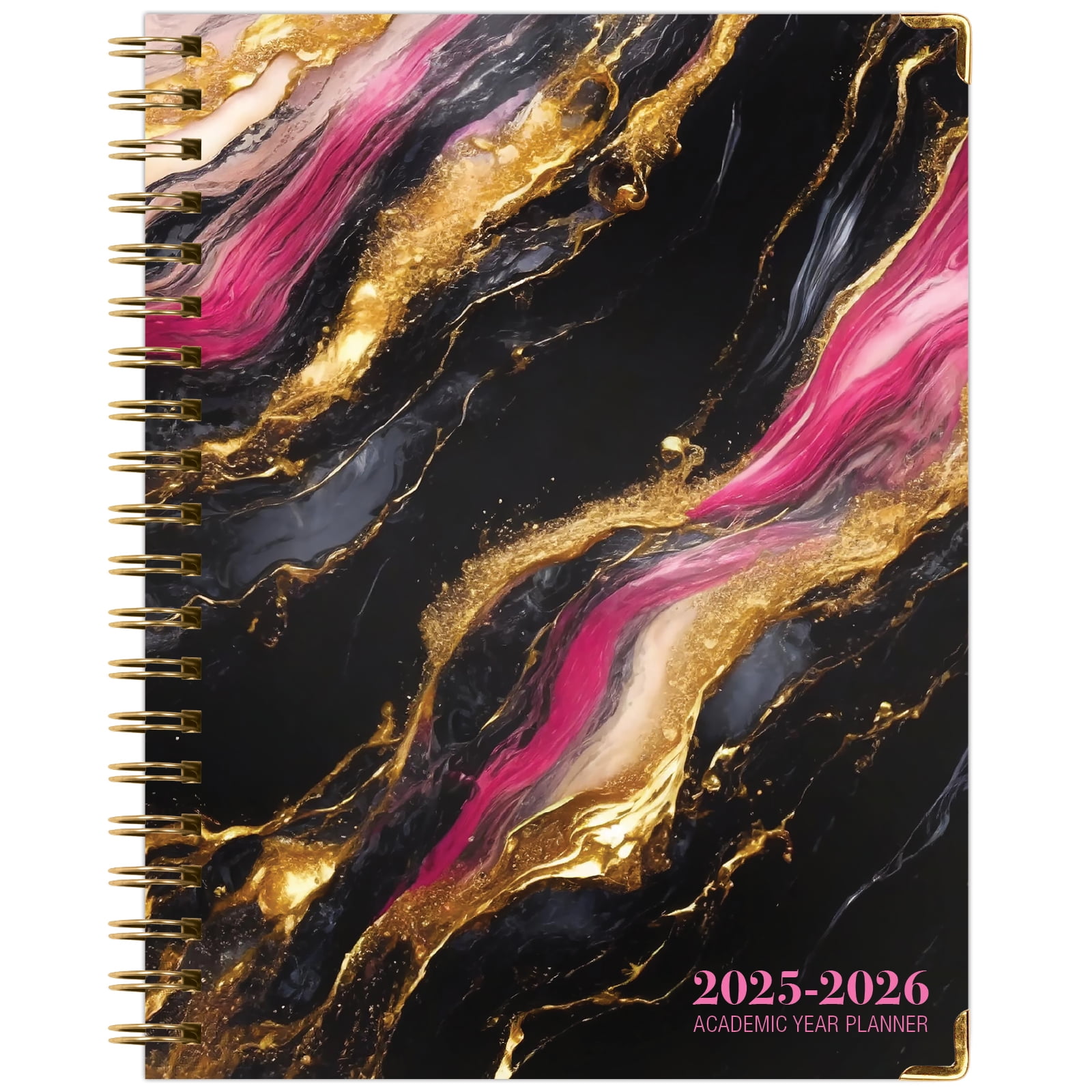 Academic Year 2025-2026 Planner, June 2025 - July 2026, 8.5"x11" Daily Weekly Monthly Planner Yearly Agenda, Hardcover, Bookmark, Pocket Folder and Sticky Note Set (Dark Gold Marble)