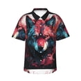 thumbnail image 1 of Balery Red Flame Wolf Head Camisas hawaianas de manga corta para hombre, camisas playeras de corte holgado, camisas de vacaciones con botones,Large, 1 of 7