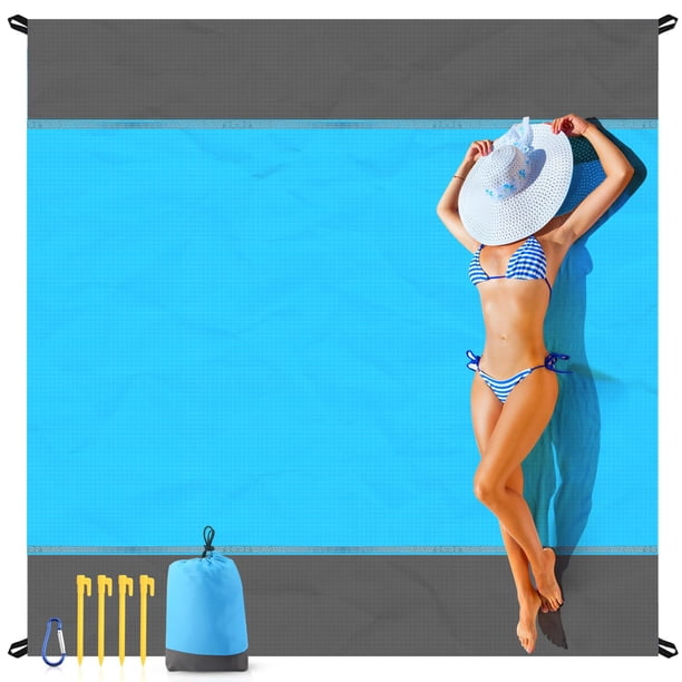 EASYFUN Manta de playa a prueba de arena de gran tamaño, 79 × 83 pulgadas, estera de playa extra grande, estera de picnic portátil para viajes, camping, senderismo, estera ligera para la playa, resist