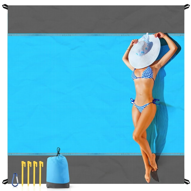 EASYFUN Manta de playa a prueba de arena de gran tamaño, 79 × 83 pulgadas, estera de playa extra grande, estera de picnic portátil para viajes, camping, senderismo, estera ligera para la playa, resist