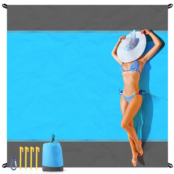 EASYFUN Manta de playa a prueba de arena de gran tamaño, 79 × 83 pulgadas, estera de playa extra grande, estera de picnic portátil para viajes, camping, senderismo, estera ligera para la playa, resist