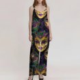 thumbnail image 4 of Fgvctg Mardi Gras Womens Jumpsuits Sleeveless Carnival Party Spaghetti Straps Overalls Comfy Wide Leg Pant Mask Graphic Bib Overalls Rompers Sprimg Pants With Pockets Dark Purple XXL, 4 of 4