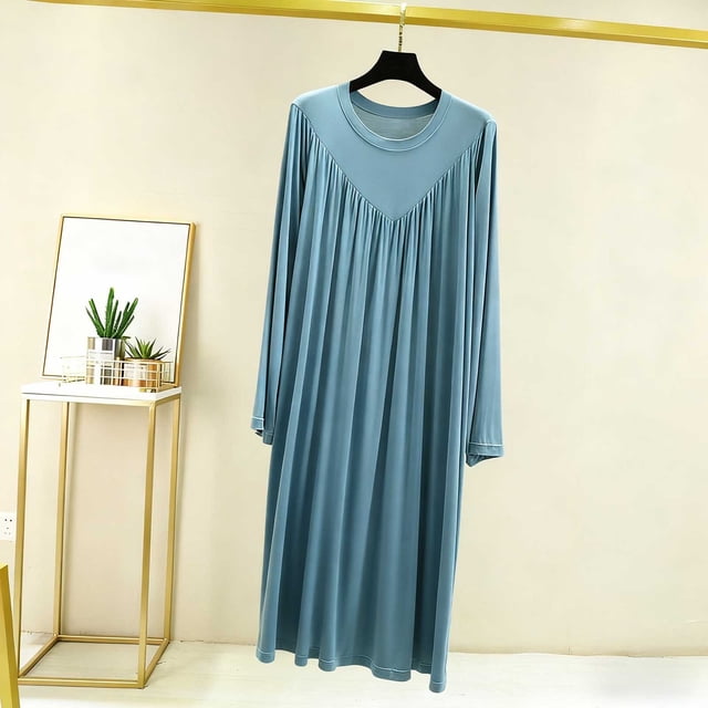 Camisón largo para mujer, color liso, cuello en V, manga larga, para el hogar