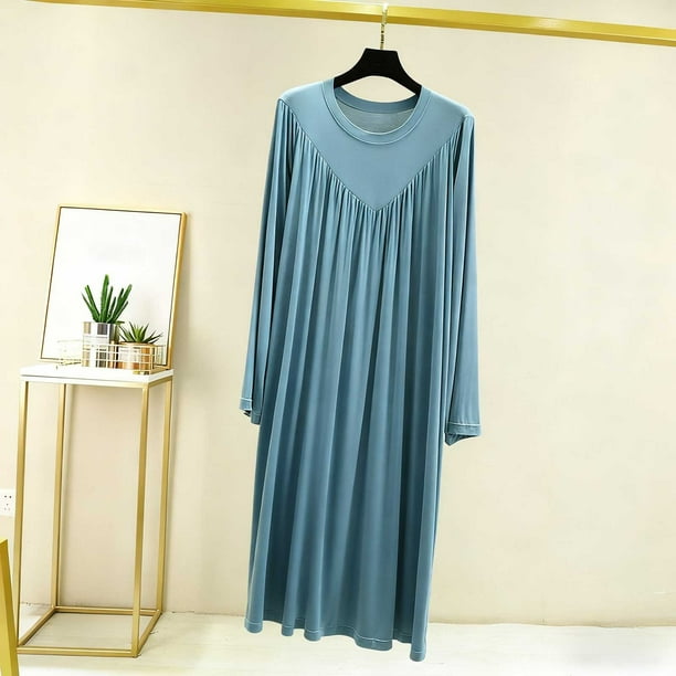 Camisón largo para mujer, color liso, cuello en V, manga larga, para el hogar