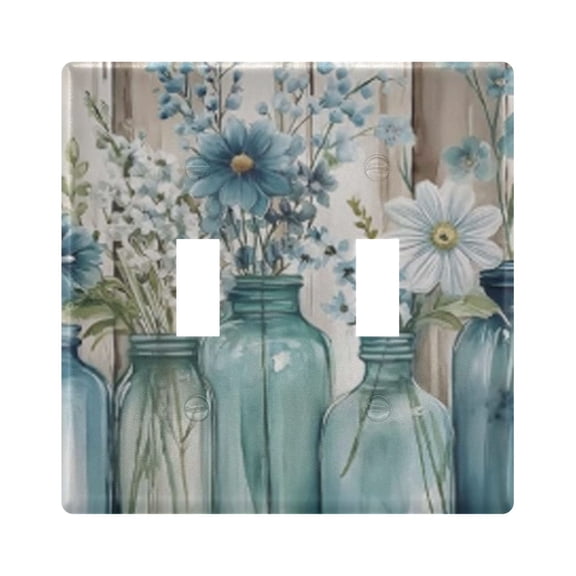 Light Switch Cover Blue Mason Jars Flowers Plates Faceplate Decorative Switch Plate for Bedroom Home Decor