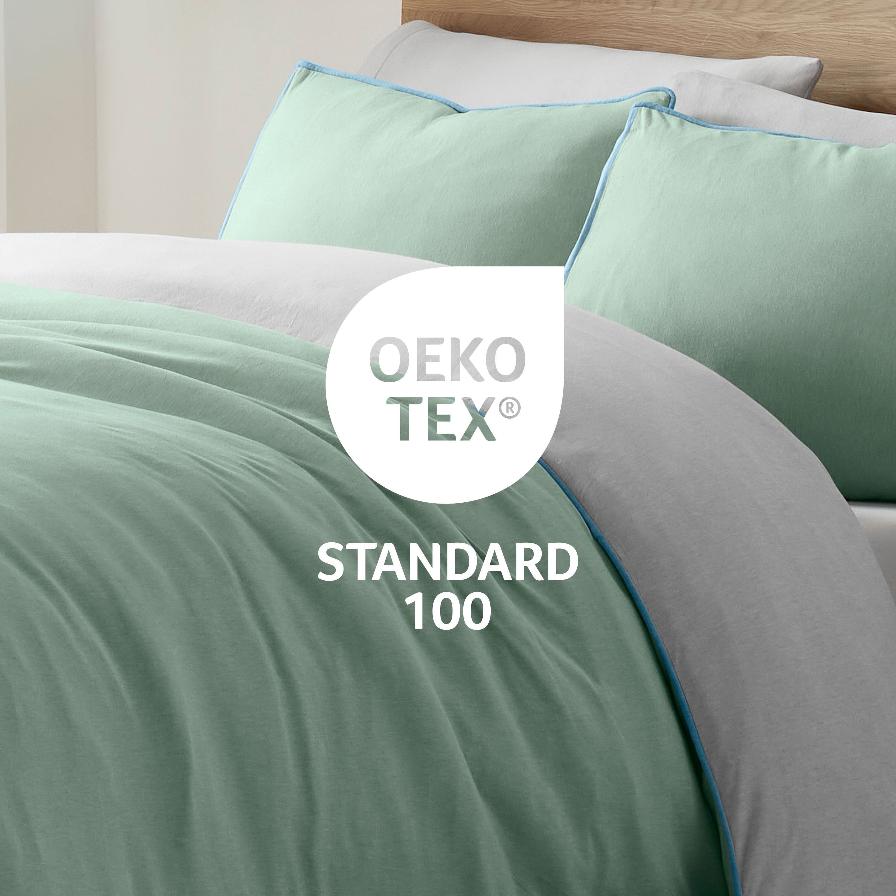 Vellux Jersey Knit 3-Piece Comforter Set, Cotton Blend, Queen, Sage/Gray