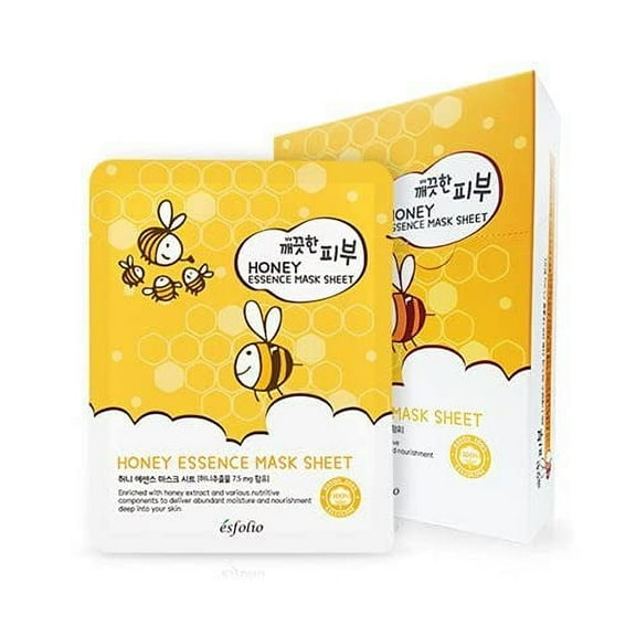 Esfolio Pure Skin Essence Full Facial Mask Sheet Nourishment Hydration Age-Defying Botanicals Honey (Pack of 10) Honey Essence