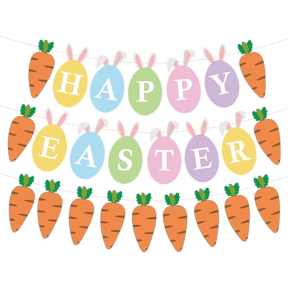 Oraceous 2 Sets Easter Carrot Banner Decoration Easter Party Happy Easter Carrot Bunting