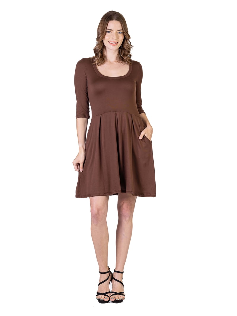 24seven Comfort Apparel Three Quarter Sleeve Fit and Flare Mini Dress - Black - 1X