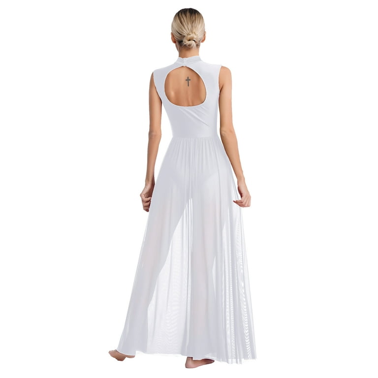 Oyolan Shiny Rhinestone Overlay Leotard Dress Sleeveless Sheer Mesh Lyrical  Dance Costume for Women White XXL - Walmart.com