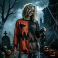 thumbnail image 4 of WEIWEN Halloween Sweatshirt for Women Oversized Cat Spooky Face Printed Long Sleeve Fall Sweaters for Women Plus Size Tops Womens Fall Fashion Clothing Orange, XXXXXL, 4 of 6