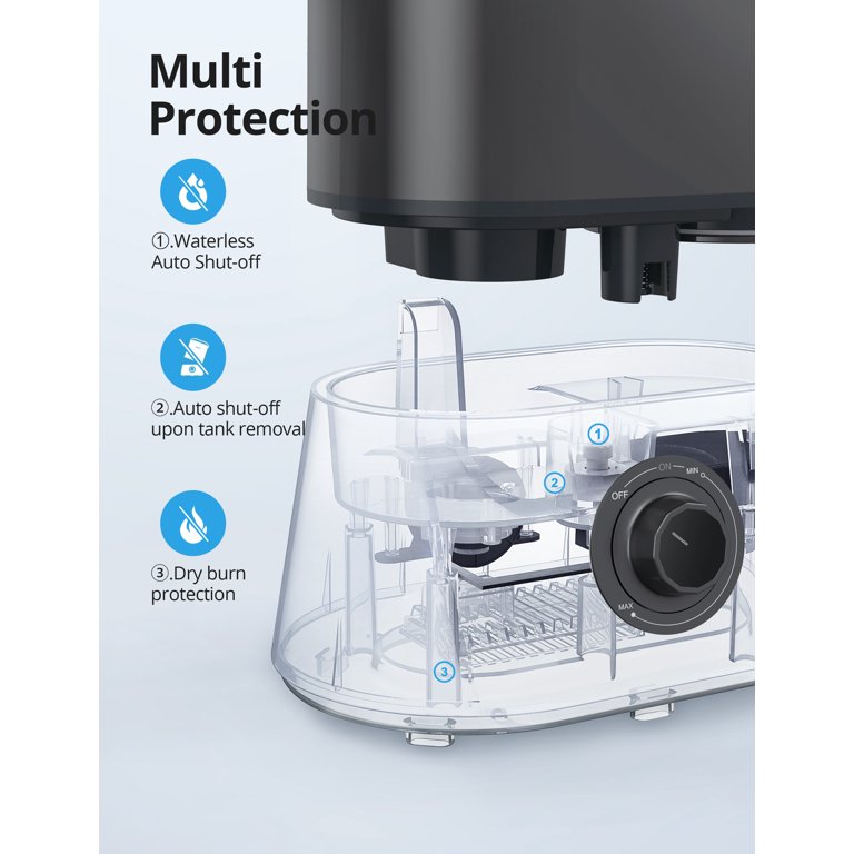 HOMECH Quiet Ultrasonic Cool Mist Humidifier(4L, 1.06 Gallon) 12-60 Hours,  360° Nozzle, Waterless Tank Removal Auto Shut-off (Black) - Walmart.com