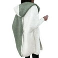 thumbnail image 3 of Women Fall and Winter Open Front Long Sleeve Hooded Knit Cardigan Color Block Outwear Coats White&Light Green L, 3 of 7