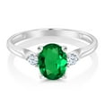 thumbnail image 2 of Gem Stone King 10K White Gold Simulated Emerald and White Created Sapphire 3-Stone Engagement Ring for Women (1.10 Cttw, Available 5,6,7,8,9), 2 of 6
